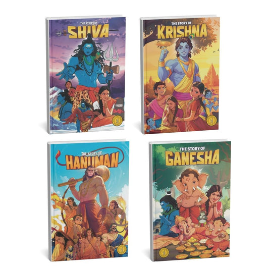 ✨ Stories of the Gods – Ganesha, Shiva, Hanuman & Krishna– 4 Book Comic Set (₹699)